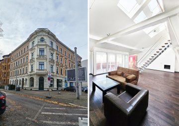 Helle DG-Wohnung mit Galerie, ca. 64 m² WZ, Kamin, Gäste-WC, gr. Balkon, Lift, SP mgl., 04103 Leipzig, Dachgeschosswohnung