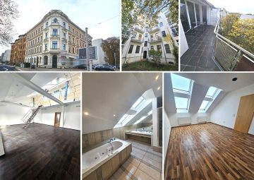 Repräsentative DG-Wohnung mit Galerie, ca. 64 m² WZ, Kamin, Gäste-WC, gr. Balkon, Lift, 04103 Leipzig, Dachgeschosswohnung