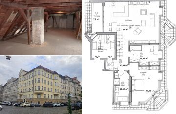 Unausgebautes DG mit Baugenehmigung; 5 Räume, ca. 192,02 m² Gesamtfläche; Medien liegen in der Fläche an, 04317 Leipzig, Wohnanlagen